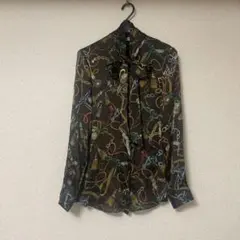 ZARA BASIC 茶色柄 長袖ブラウス