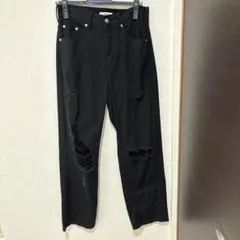 WEGO ブラック ストレートデニム M ダメージ加工