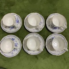 青い花柄 ティーカップ・ソーサー 6個セット