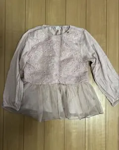 プティマイン 130 花レースペプラムトップス