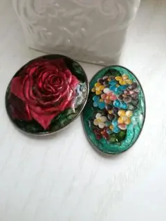 七宝焼　ブローチ 2個セット バラと花束