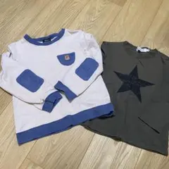 長袖カットソー2枚セット 110cm ホワイト/ブルー カーキ