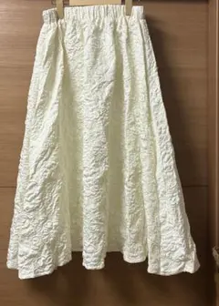 SHEIN ロングフレアスカート　アイボリー　花柄　XL相当　ウエストゴム