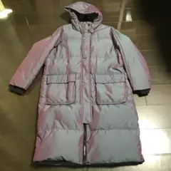 GAP ダウンコート　ロング　フード付き　グレー・パープル