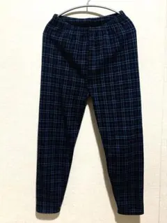 ネイビー系チェック 裏起毛カジュアルパンツ Lサイズ