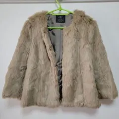 ZARA　ベージュ フェイクファー ノーカラーコート
