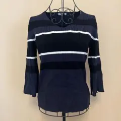 OPAQUE CLIP/レディース/七分袖/Vネック/ニット/紺/ネイビー