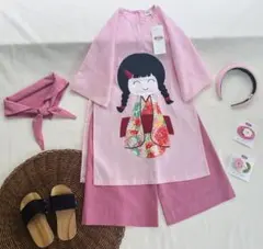 No.BB2510ハンドメイド 女の子リネンベトナムアオザイセット➖可愛いキルト