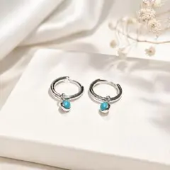 ターコイズ フープピアス シルバー 上品 小ぶり 高見え 夏アクセ