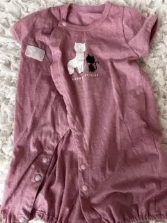 猫 ピンクロンパース 50cm 60cm ドレスオール カバーオール 半袖