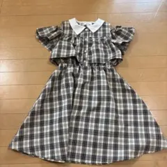 a.v.v 140cmチェック柄フリル袖ワンピース