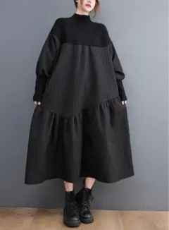 セール♡ハイネック　韓国　ロングワンピース オーバーサイズ　フリル黒