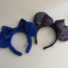 ディズニーカチューシャ　ミニーマウス　青色　ラメ　セット売り