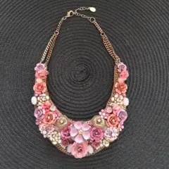 フラワーモチーフ ネックレス ピンク系