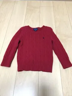 ラルフローレン ケーブルニット 100 赤 ワンポイント 長袖 コットン