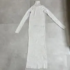 ZARA リブニットワンピース タートルネック ロング アイボリー S