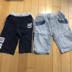 ネイビーとチェック柄のハーフパンツ2点セット
