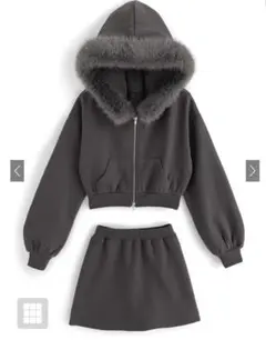 【GRL】 ファーフードジップパーカー×ミニスカートセットアップ　tu935