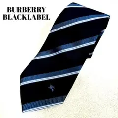 バーバリーブラックレーベル ネクタイ ホースロゴ ストライプ ネイビー ブルー