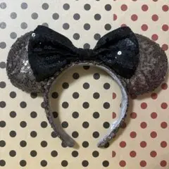 ディズニー ミニーカチューシャ 茶色 黒リボン スパンコール Disney