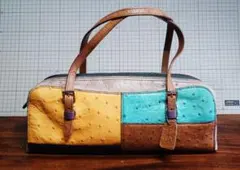 オーストリッチ 本革 ハンドバッグ パッチワーク レディース レザー