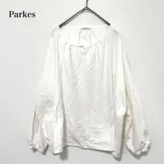 パークス コットンギャザーブラウス ホワイト フェミニン ゆるふわ ふんわり