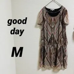 good day ペイズリー柄チュニックワンピース M 半袖 総柄 体型カバー