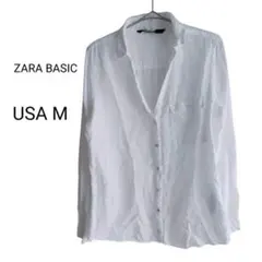 ◇ZARA BASIC ザラ リネン シャツ ブラウス 白 長袖 USA Mのサムネイル
