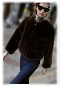 ZARAフェイクファーボンバージャケット M ダークブラウン