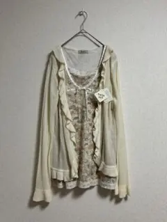 新品♥︎フリルカーディガン& タンクトップ セット LL ホワイト系