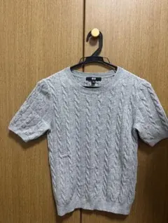 UNIQLO グレー ケーブル編み 半袖ニット