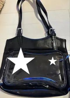 黒いショルダーバッグ 透明ポケット付き