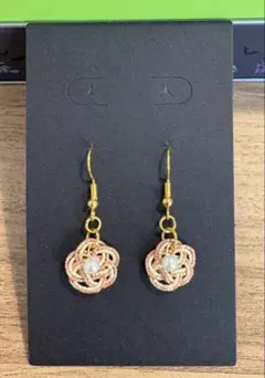 水引 梅結び ピアス（ピンクゴールド×金×パール）水引アクセサリー　ハンドメイド