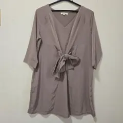 ロペピクニック　チュニック ブラウン Vネック リボン付き 五分丈チュニック