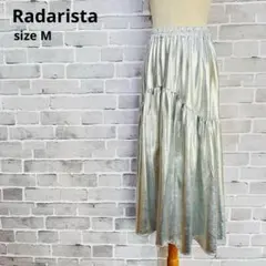 Radaristaシルバー スカート メタリック ロング M ティアードB835