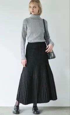 coca コカ　プリーツ切り替えロングスカート　黒のサムネイル