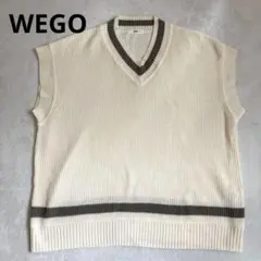 【WEGO】ライン入り Vネック ニットベスト アイボリー （M）