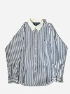 極美品　ポロラルフローレン ストライプシャツ クレリックシャツ ブルー×ホワイトのサムネイル