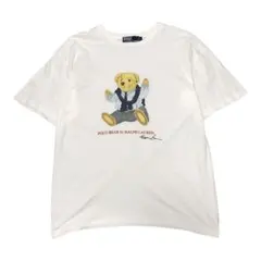 90s POLOラルフローレン　ビンテージ半袖Tシャツ　ポロベア　ロゴ　ホワイト