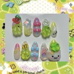 ネイルチップ 平成女児 森ガール ねこ フェアリーグランジ クローバー リボン