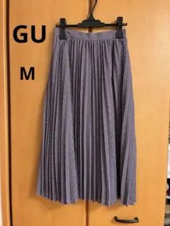 美品　GU プリーツミディスカート　チドリ　千鳥　パープル　M