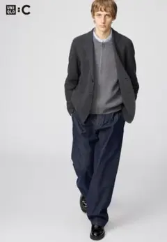 【新品未使用】 ユニクロC　タックストレートパンツ　デニム　ネイビー　85