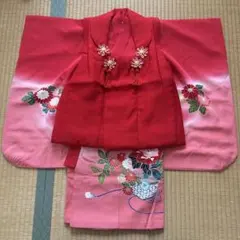 七五三 3歳 着物 被布 絹 三歳 赤 ピンク 753 子供着物