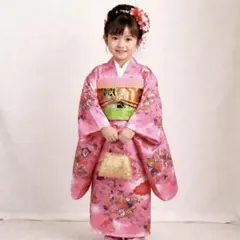 七五三　7歳　ピンク　正絹　アンティーク　フルセット　着物セット