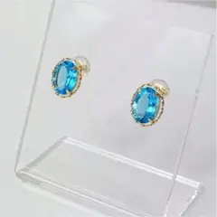 国内製ピアス 最高級天然ブルートパーズ 12mm 18金 k18