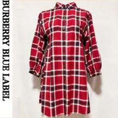 美品 バーバリー ブルーレーベル ワンピース シャツワンピース ロングシャツ 赤