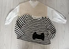 【petit main】ニットベストとリボンモチーフボーダートップス 110cm