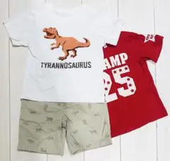 GUティラノサウルススパンコールTシャツ110cm ユニクロハーフパンツセットのサムネイル