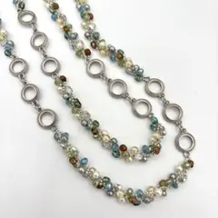 ビーズネックレス メタルリングのロングネックレス ビーズアクセサリー シルバー