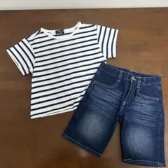 コムサイズム　ボーダーTシャツとデニムショートパンツセット100㎝
